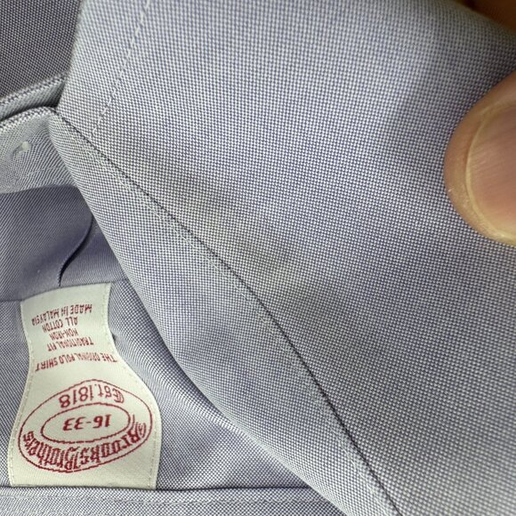 Brooks Brothers Dress Shirt Mens Size 16 33 Lilac Traditional Fit Non-Iron Cotto - Picture 12 of 13